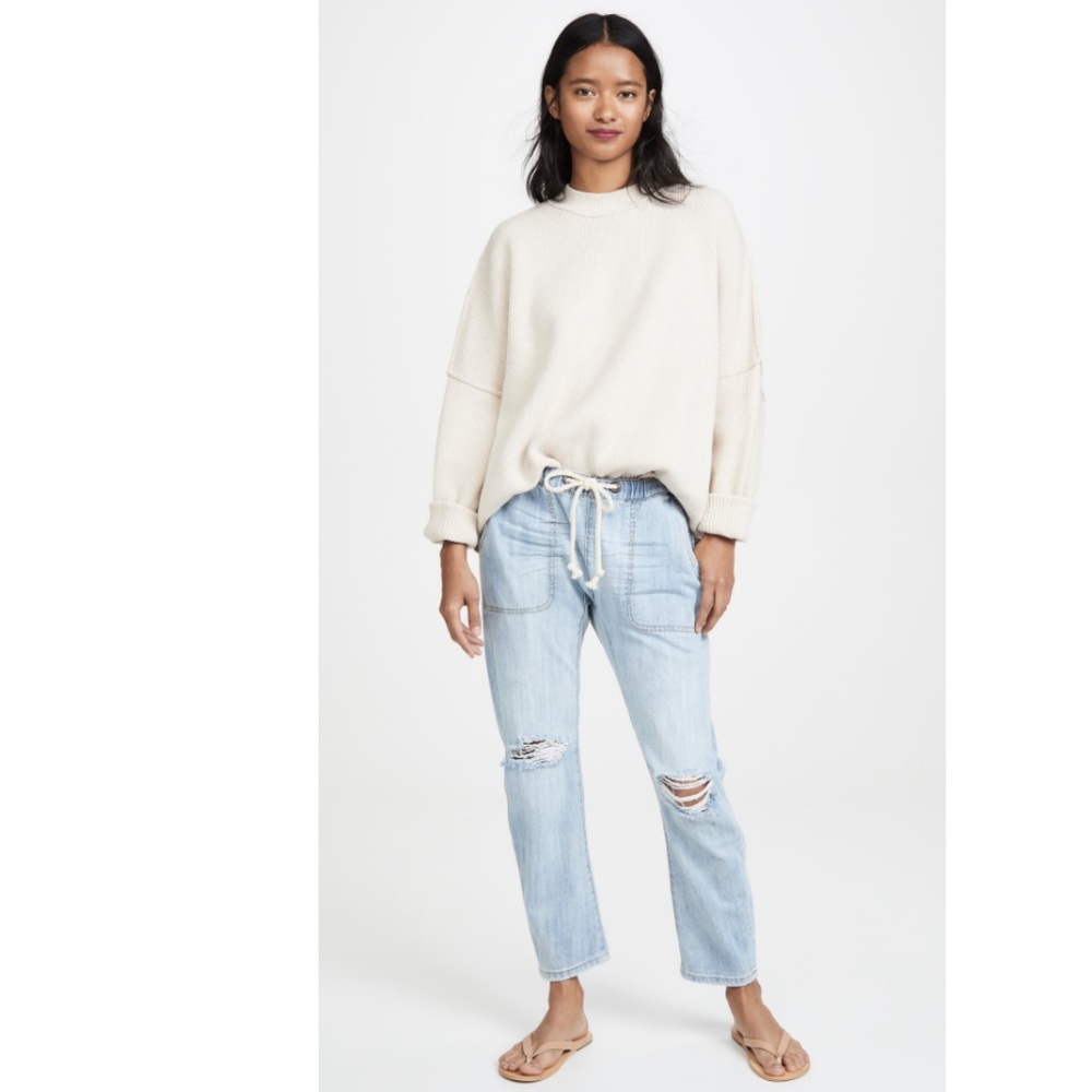 One Teaspoon Jeans Womens XS Shabbies Drawstring Boyfriend Distressed Light Wash